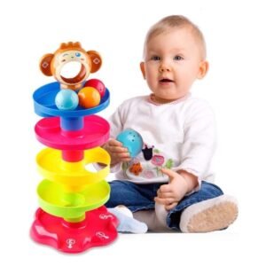 Roll Ball Toy with 5 Layer Ball Drop Tower with Roll Swirling Ramps with 3 Spinning Acrylic Activity Balls for Baby and Toddler Development Educational Development Toy Set