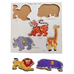 Wooden Wild Animals Puzzle with Knob Learning Educational Toy Set for Kids - Smart Educational Set