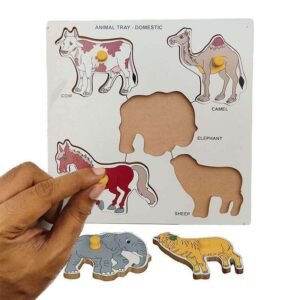 Wooden Domestic Animals Puzzle with Knob Learning Educational Toy Set for Kids - Smart Educational Set