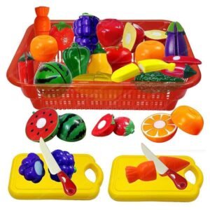 Cutting Fruits and Vegatables Play Set Toys 19 Pieces With Cutting Board Best Game Gift For Girls