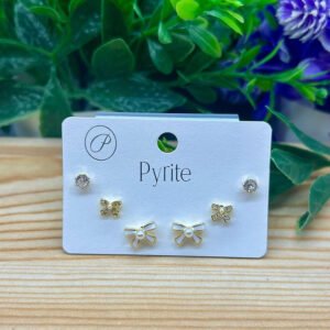 Ribbon And Moti Combo Earrings Gold ER980