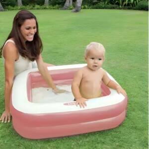 Baby Pool cum Bath Tub Square Shaped Inflatable 34" by 34"  (Pink) - Intex