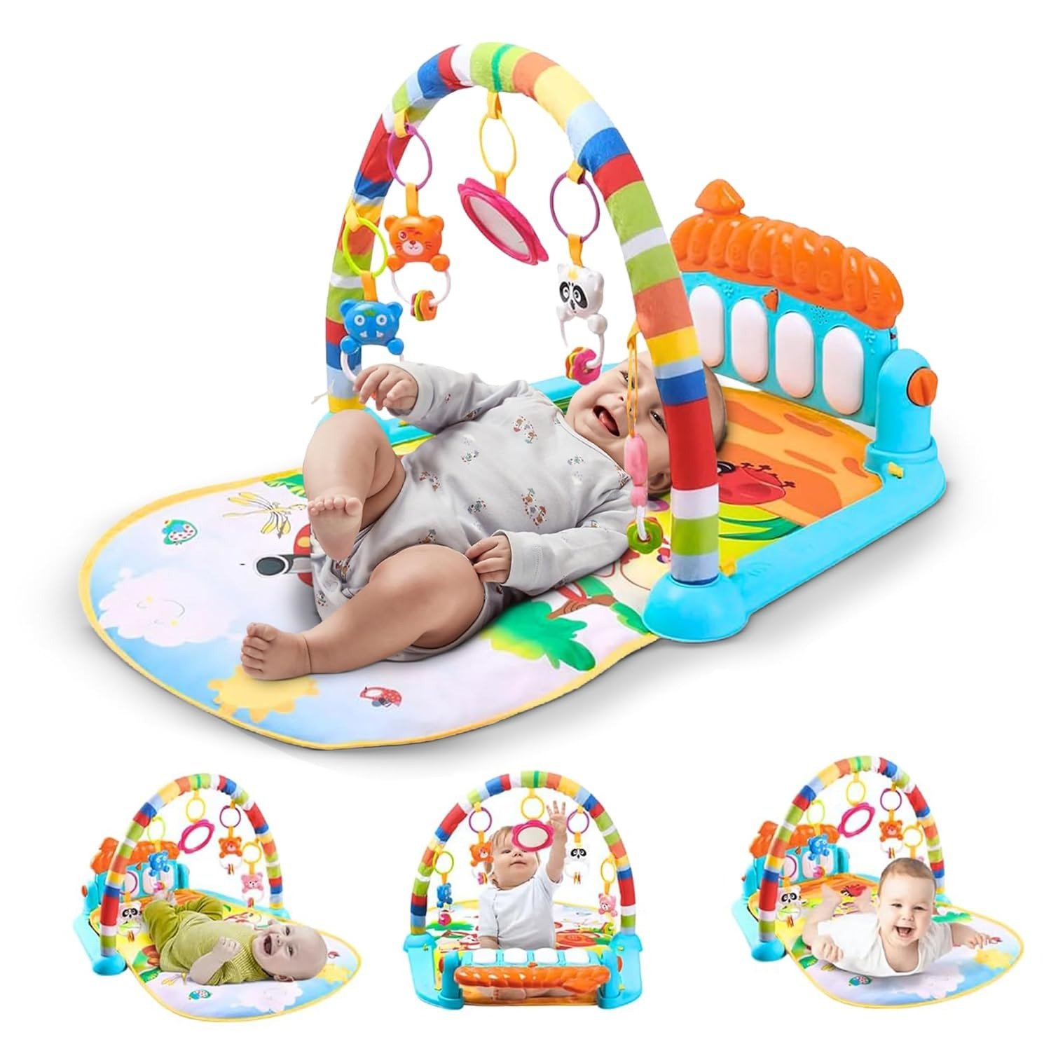 Musical Keyboard Mat Piano _ Baby Gym & Fitness Rack Piano _ Baby Play Mat _ Fitness Rack with Hanging Rattles _ Lights & Musical Keyboard _ Gift for Babies & Kids 1