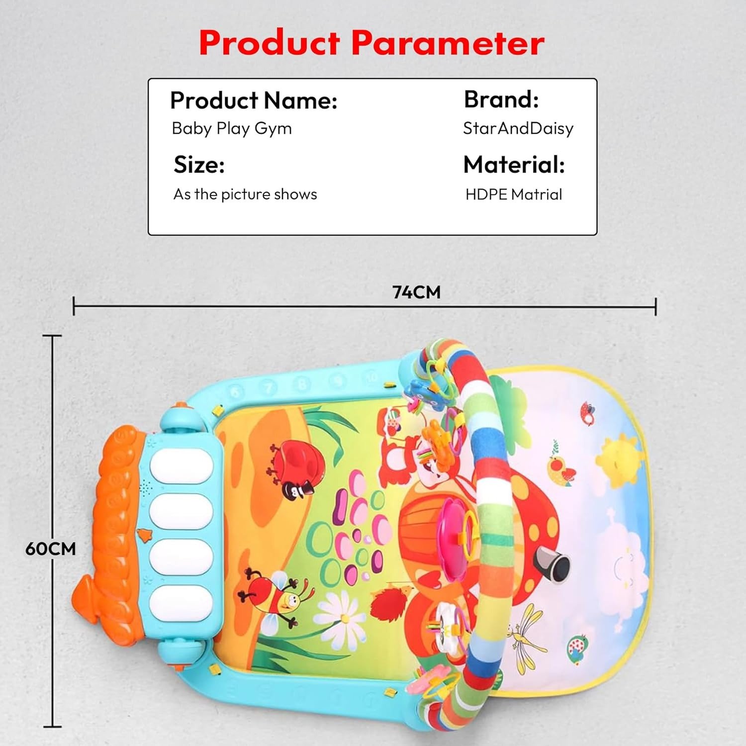 Musical Keyboard Mat Piano _ Baby Gym & Fitness Rack Piano _ Baby Play Mat _ Fitness Rack with Hanging Rattles _ Lights & Musical Keyboard _ Gift for Babies & Kids 2