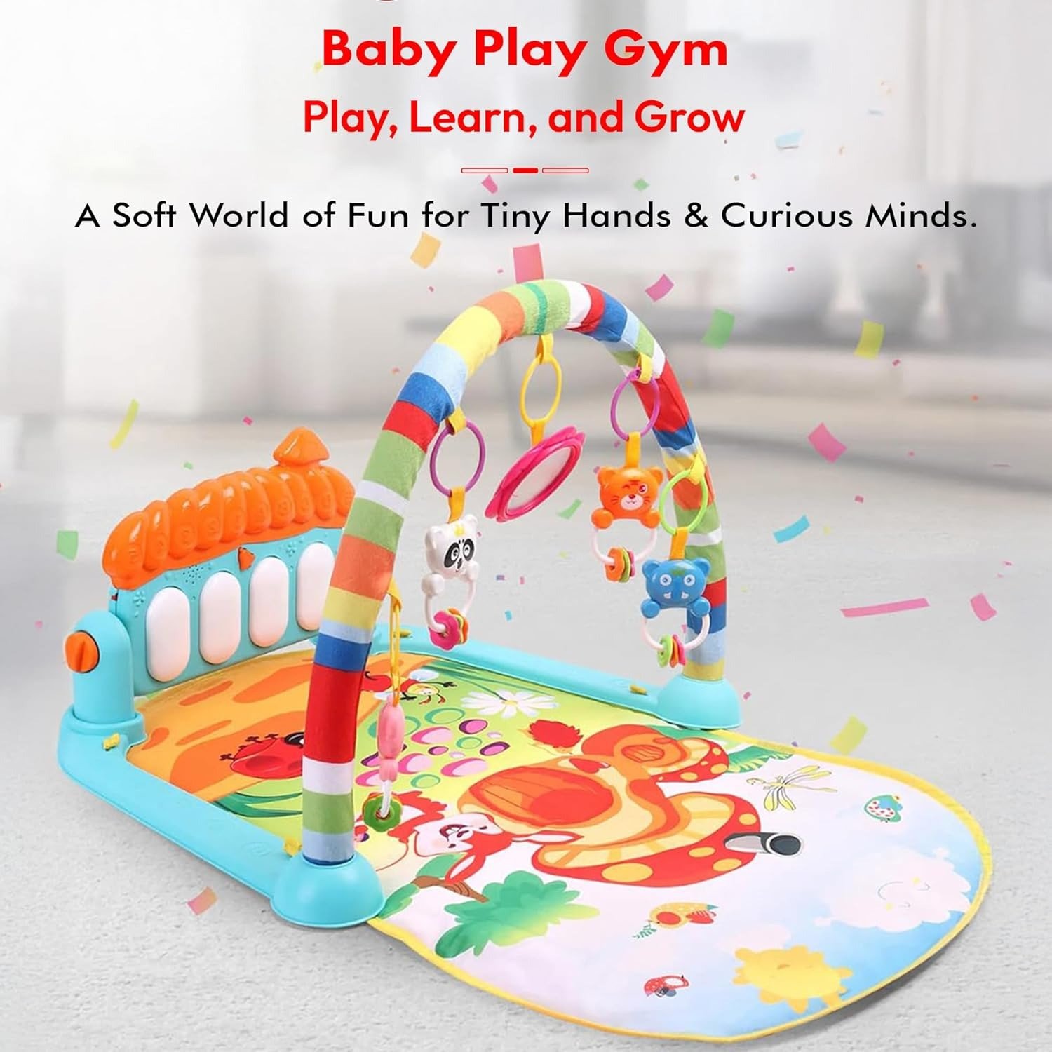 Musical Keyboard Mat Piano _ Baby Gym & Fitness Rack Piano _ Baby Play Mat _ Fitness Rack with Hanging Rattles _ Lights & Musical Keyboard _ Gift for Babies & Kids 3